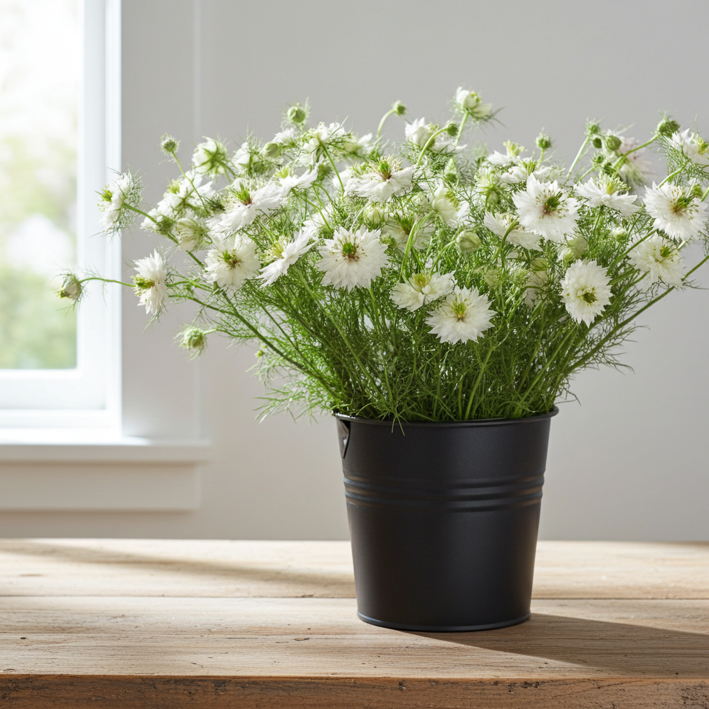 White nigella flower stems in bulk arrangement – Gegesflorist