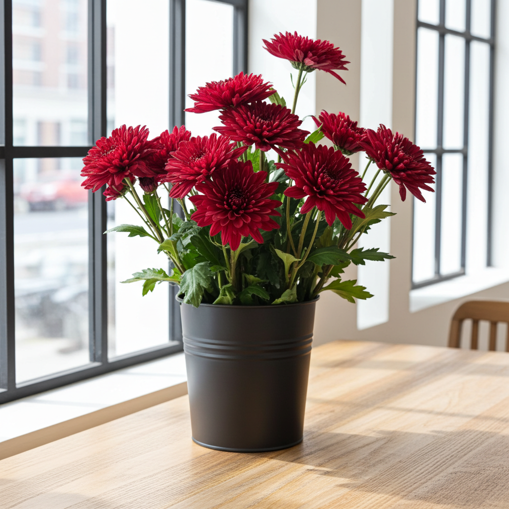 Red chrysanthemum disbud stems close-up – Gegesflorist
