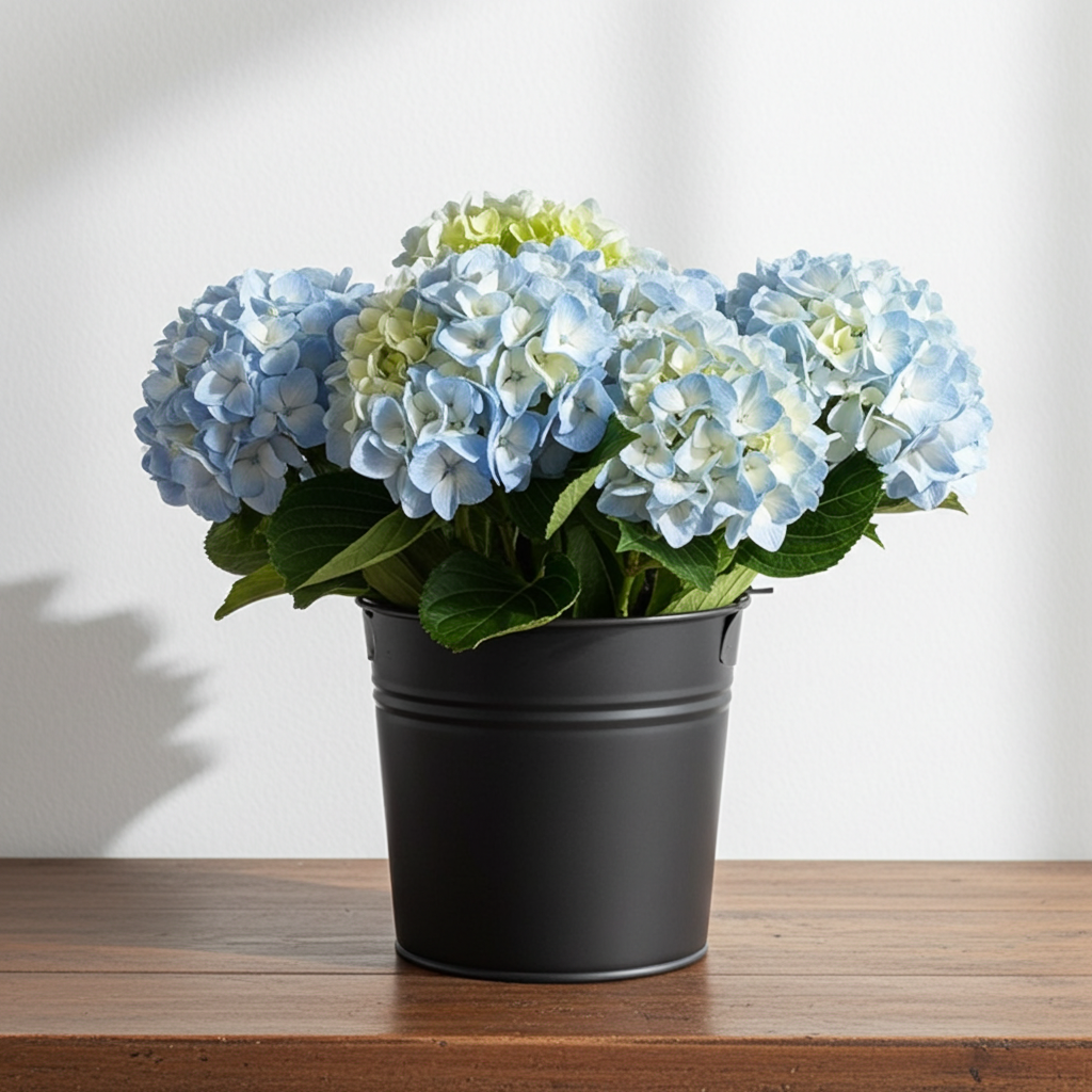 Light blue hydrangea stems arranged in bulk – Gegesflorist