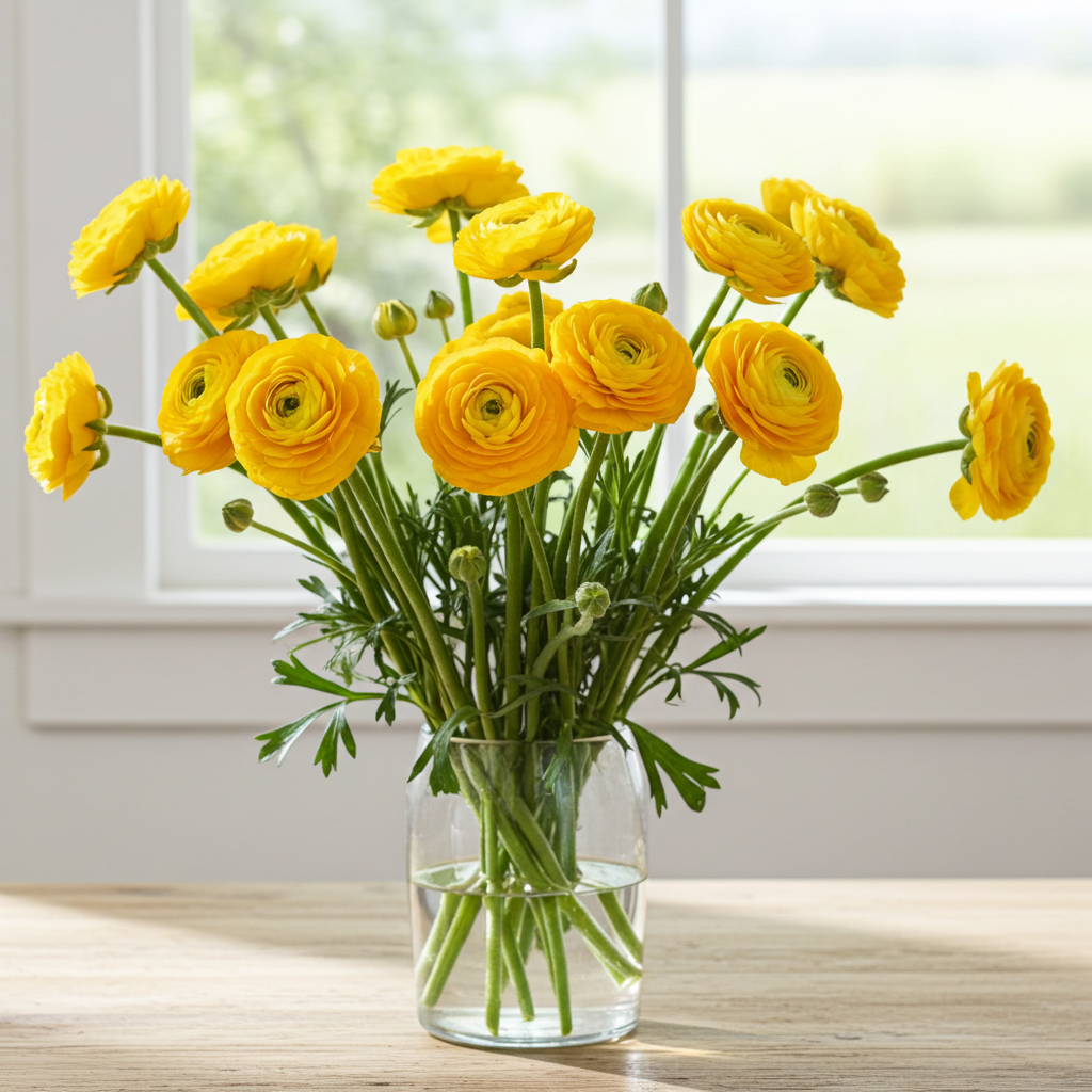 Yellow ranunculus fresh cut flower close-up – Gegesflorist