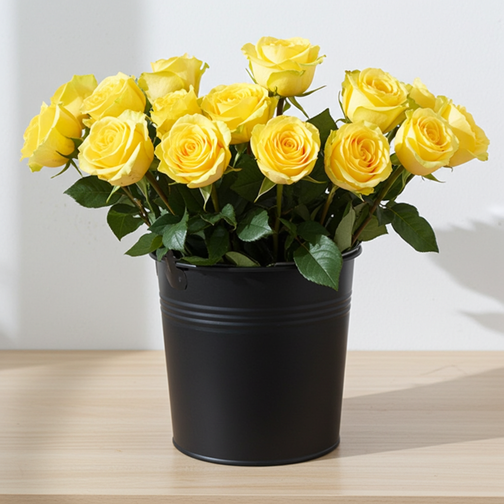 bunch of yellow roses with green stems